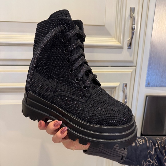 Black Glitter Combat Boots - Picture 5 of 7